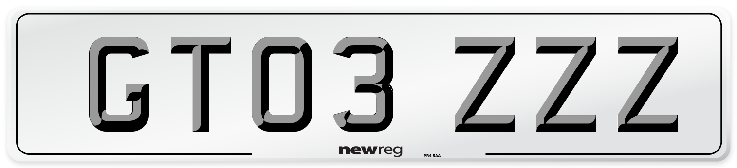 GT03 ZZZ Number Plate from New Reg
